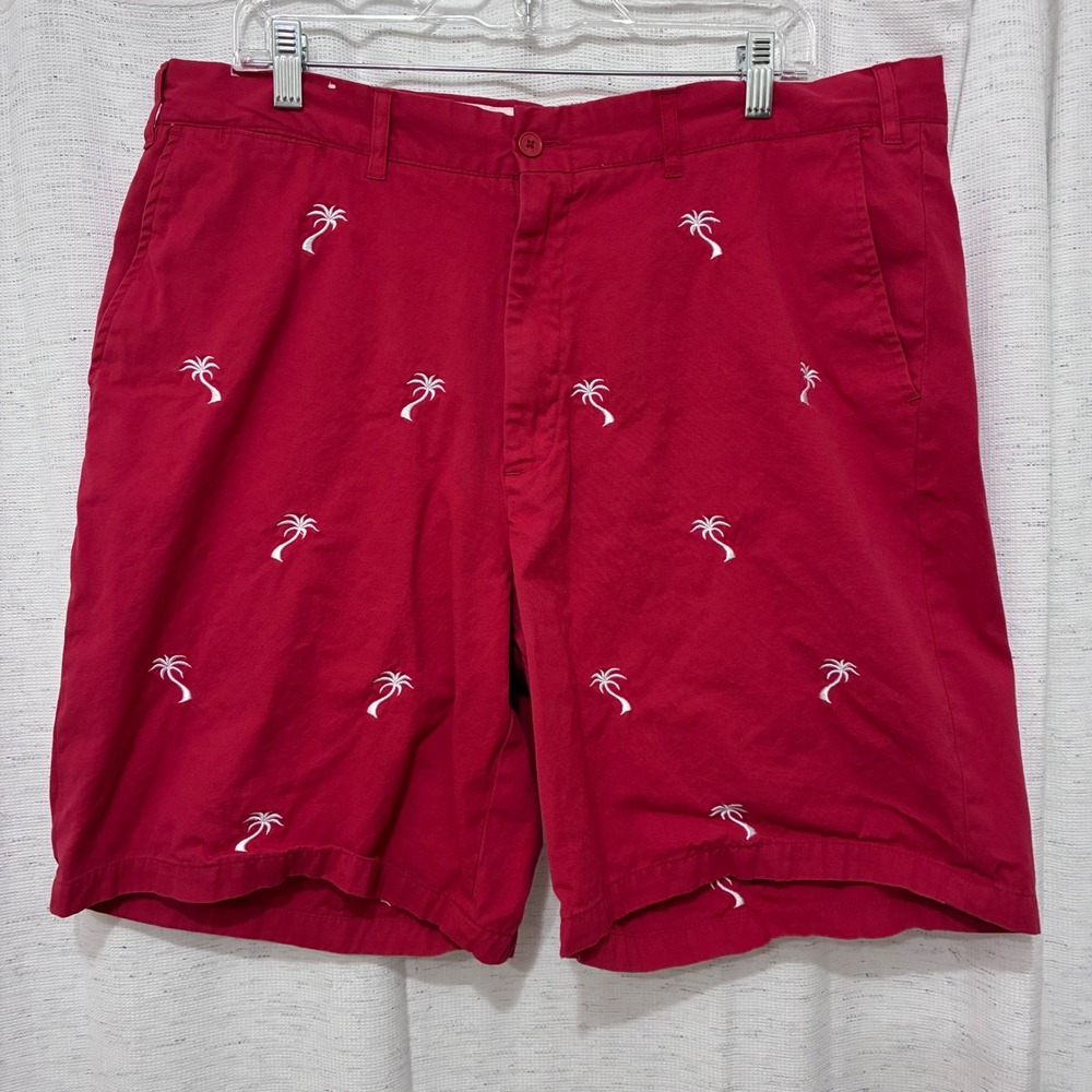 Castaway Clothing Mens Harbor Shorts Red Palm Tree Embroidered Cotton Size 38